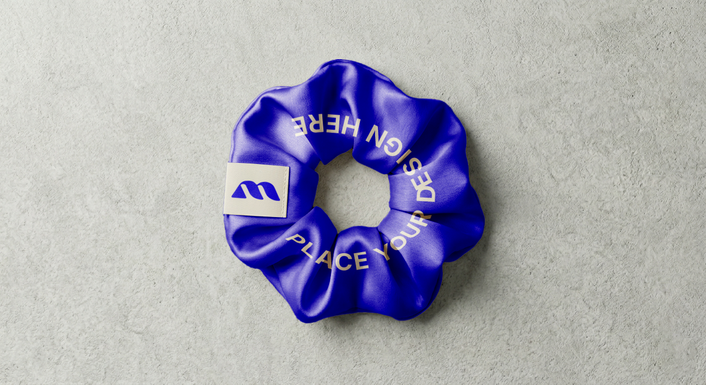 Free Scrunchie Mockup Flat Lay With Woven Label — Concrete (PSD) mockup preview