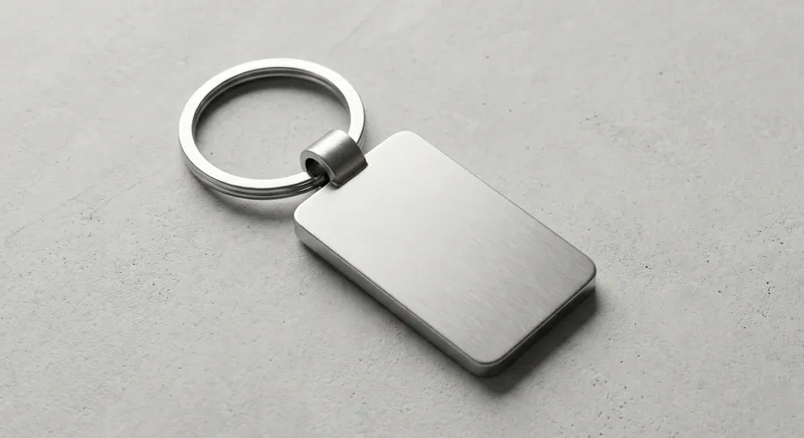 FREE METALLIC KEYCHAIN MOCKUP ON CONCRETE — ENGRAVED LOGO (PSD) mockup preview 2