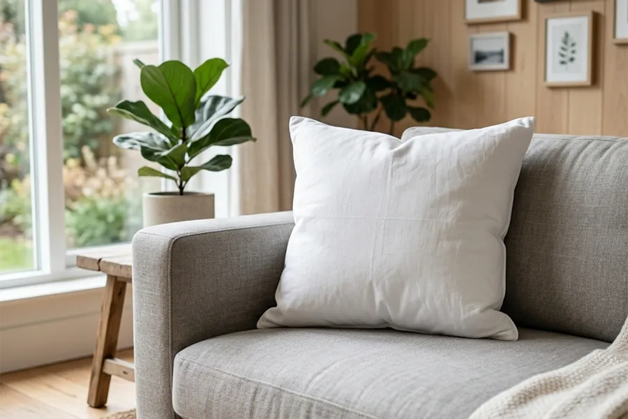 FREE SQUARE PILLOW MOCKUP ON SOFA — LIVING ROOM LIFESTYLE SCENE (PSD) mockup preview 2