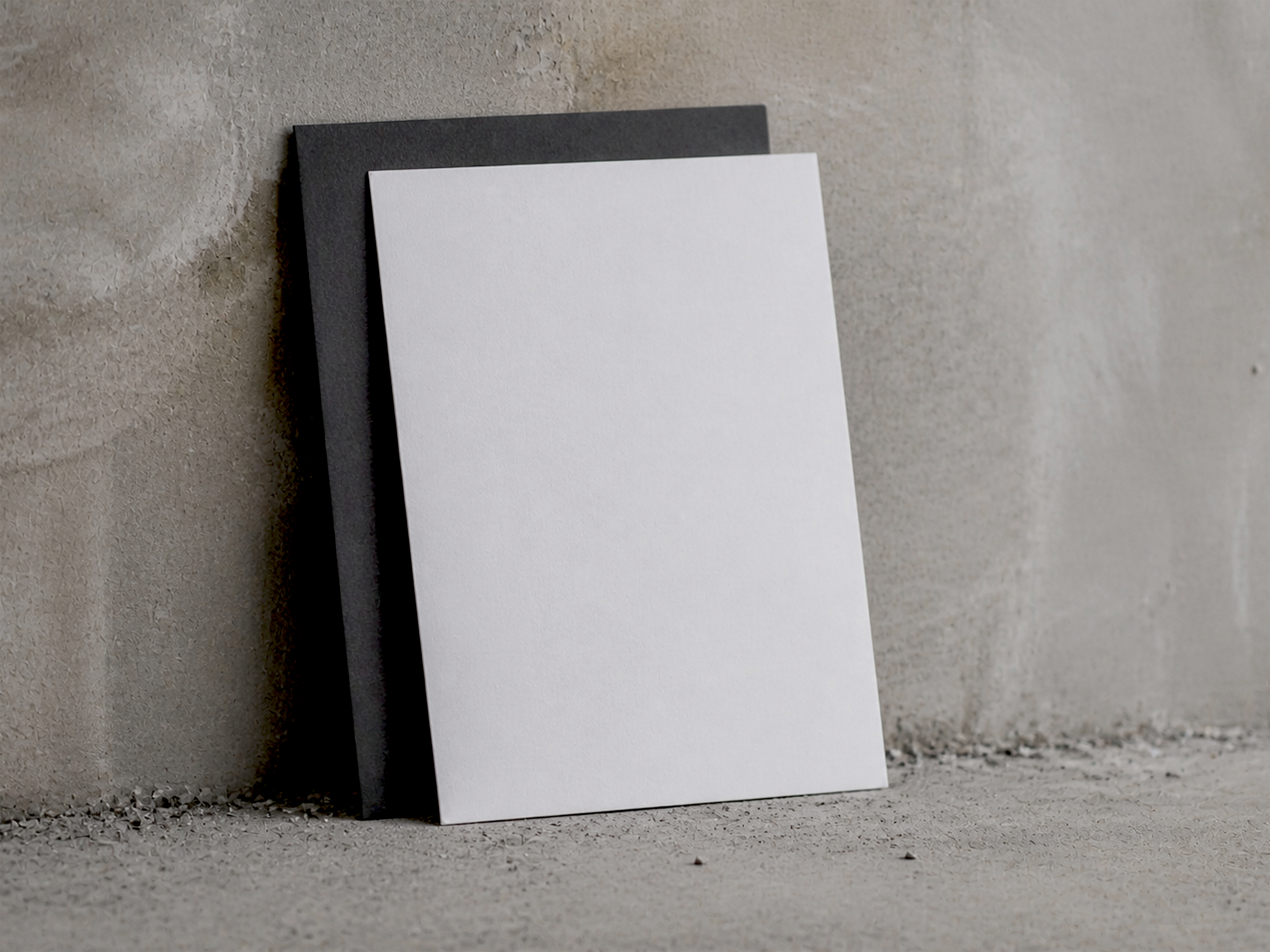 FREE POSTER MOCKUP LEANING AGAINST PURPLE WALL — DUAL SHEET SCENE (PSD) mockup preview 2
