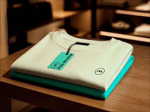 Free Folded Sweatshirt Mockup With Hang Tag — Retail Store Scene (PSD) mockup preview