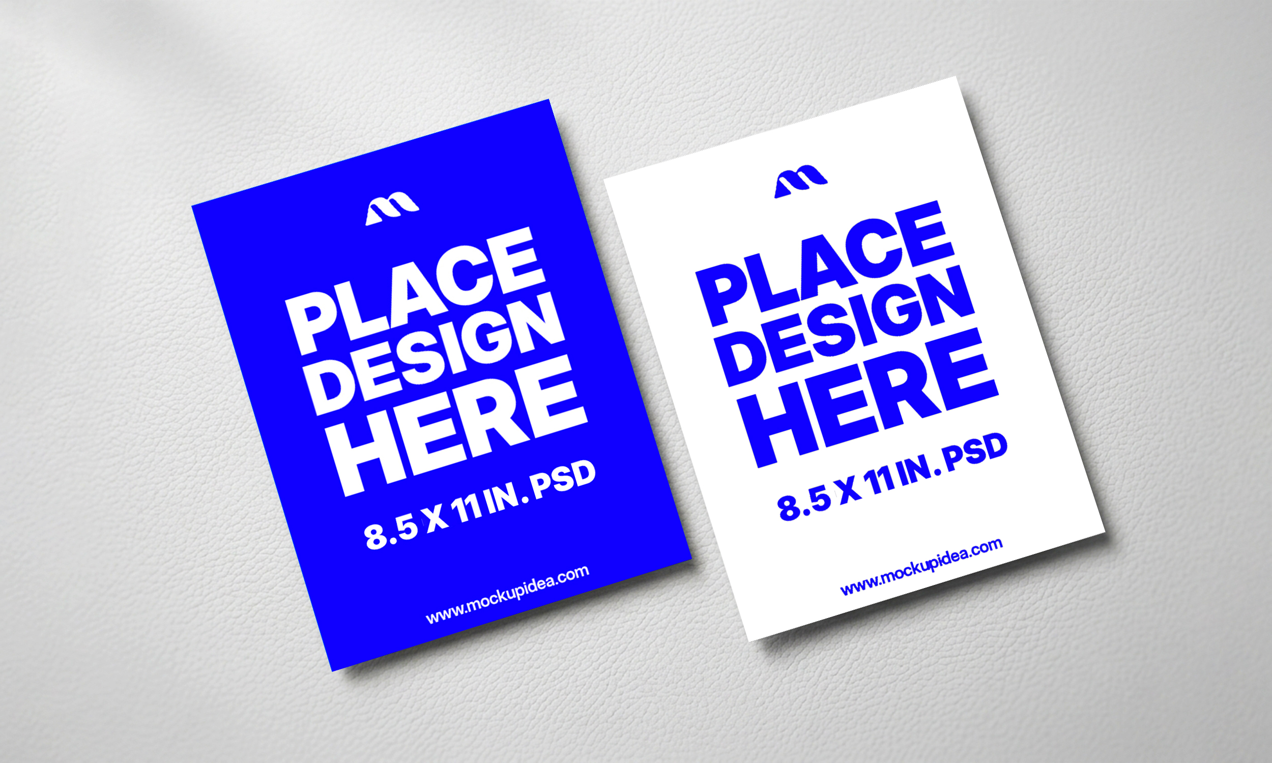 Free 8.5x11 Dual Flyer Mockup Flat Lay On Leather — Two Colour Variants (PSD) mockup preview