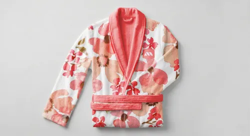 Free Floral Bathrobe Mockup — Coral Trim Flat Lay (PSD) mockup preview