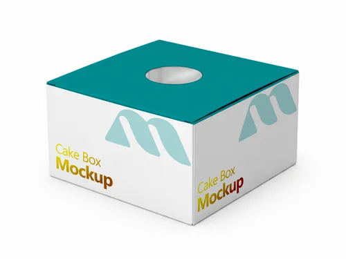 Free Cake Box Mockup With Circular Window — Isometric View (PSD) mockup preview
