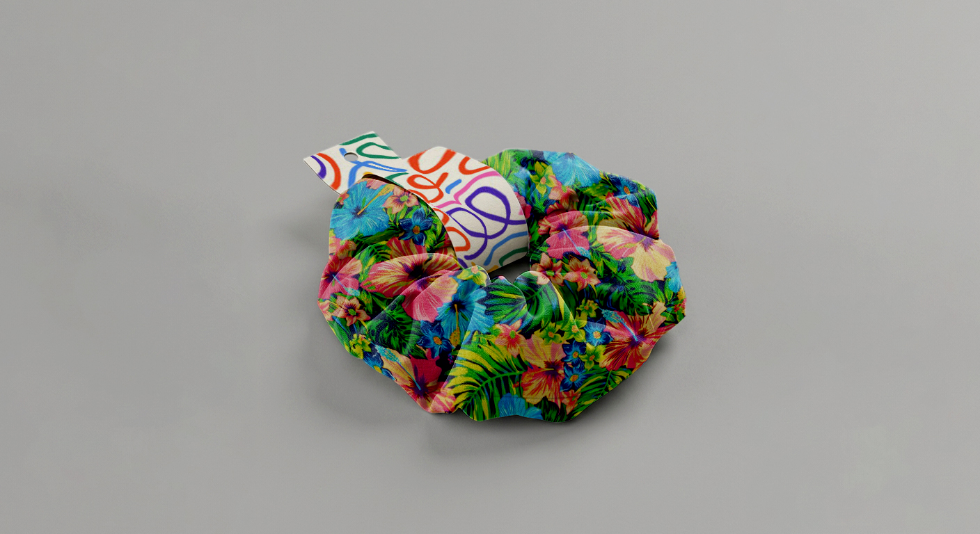 Free Scrunchie Mockup With Branding Paper Band — Product Tag View (PSD) mockup preview