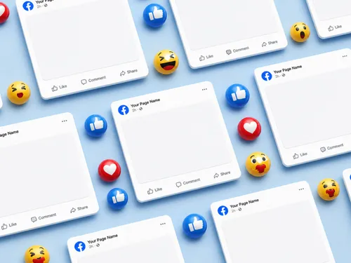 Facebook Post Mockup – Grid Pattern with 3D Reaction Emojis alternate mockup preview