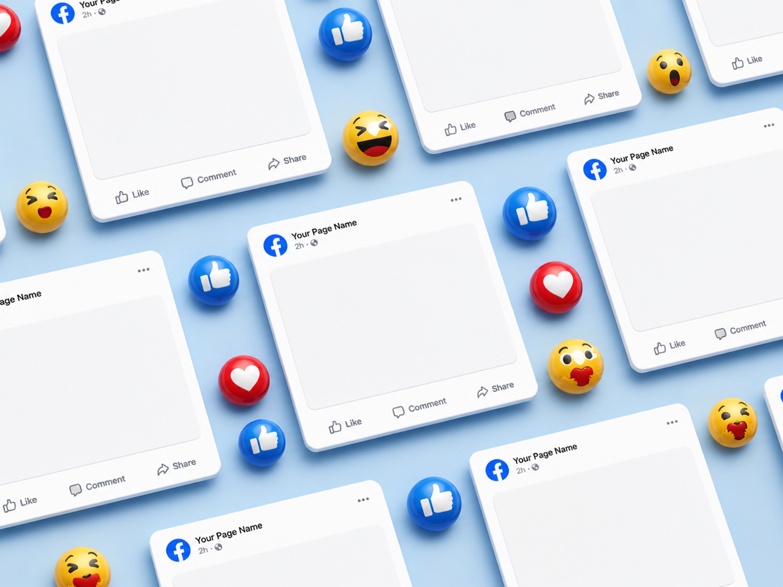 Facebook Post Mockup – Grid Pattern with 3D Reaction Emojis mockup preview 2