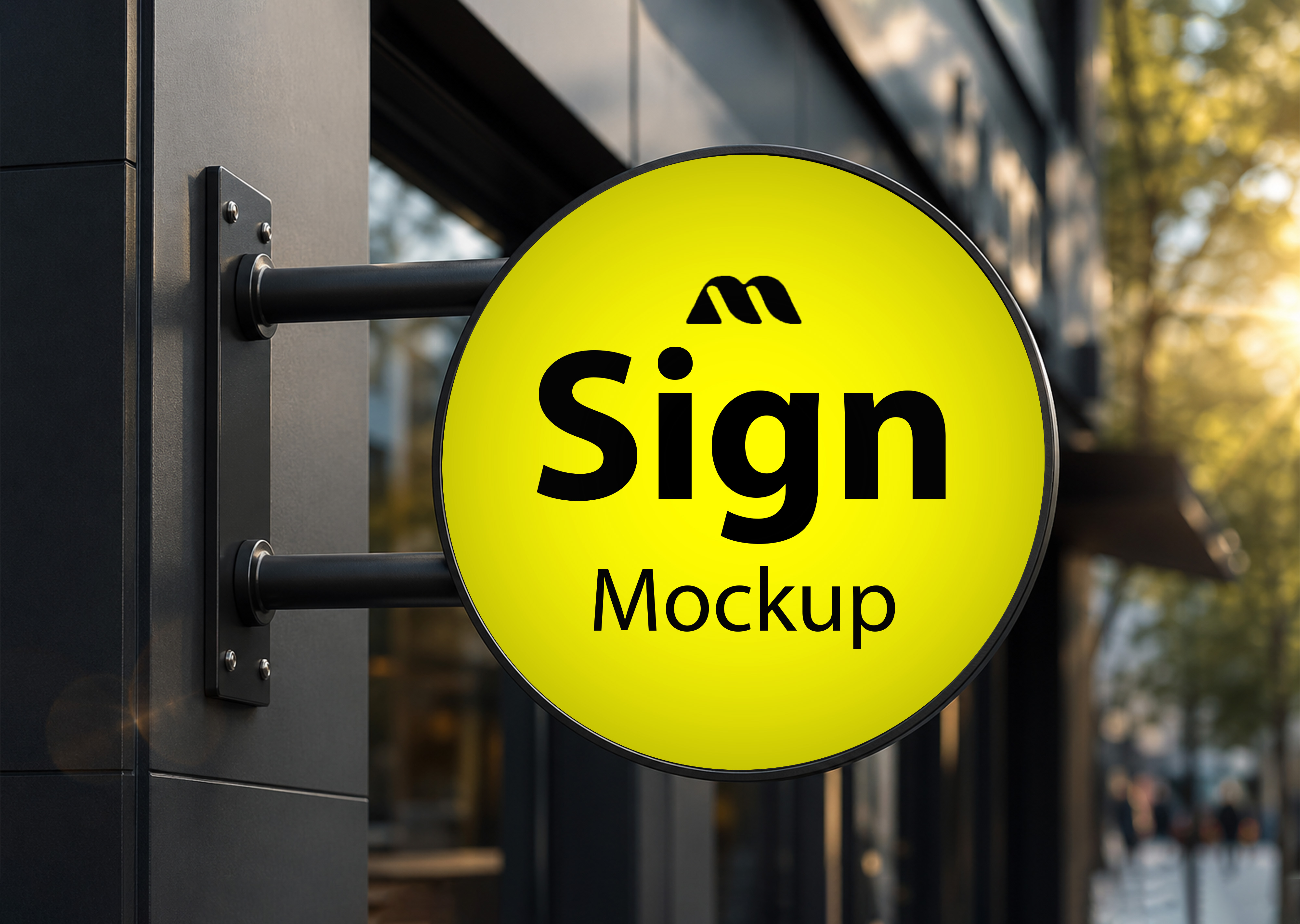 Free Round Wall Sign Mockup — Outdoor Blade Sign (PSD) mockup preview