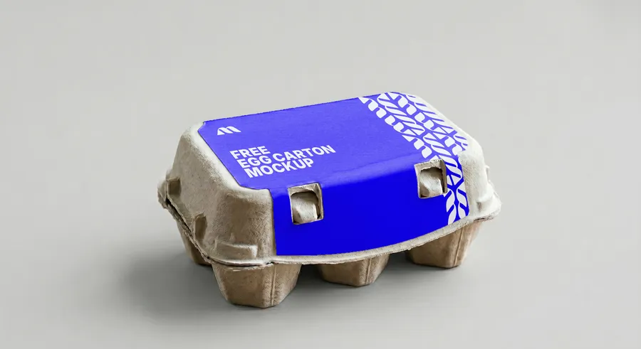 FREE 6-PACK EGG CARTON WITH WRAP LABEL MOCKUP — ISOMETRIC VIEW (PSD) mockup preview 2