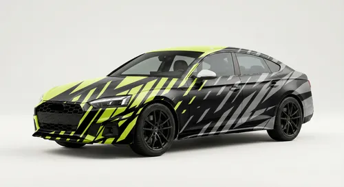 Free Sport Sedan Car Wrap Mockup — Geometric Camo Livery (PSD) mockup preview