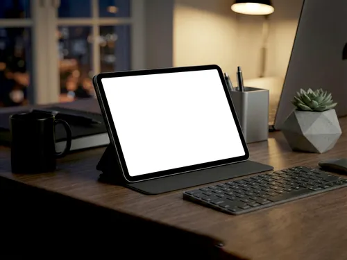 Free Tablet Keyboard Case Mockup — Modern Workspace Setup (PSD) alternate mockup preview