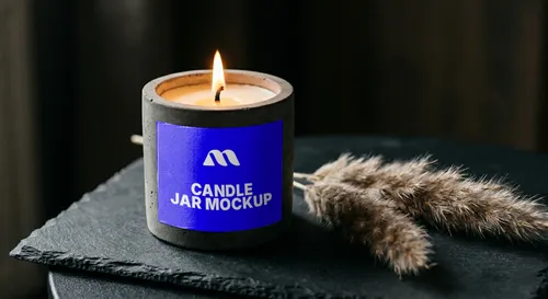 Free Concrete Candle Jar Mockup On Slate — Dark Moody Scene (PSD) mockup preview