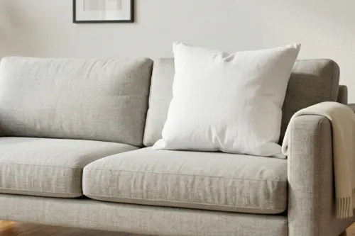 Free Pillow Mockup On Linen Sofa With Throw Blanket (PSD) alternate mockup preview