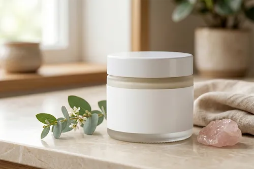 Free Cosmetic Cream Jar Mockup On Marble — Organic Spa Scene (PSD) alternate mockup preview