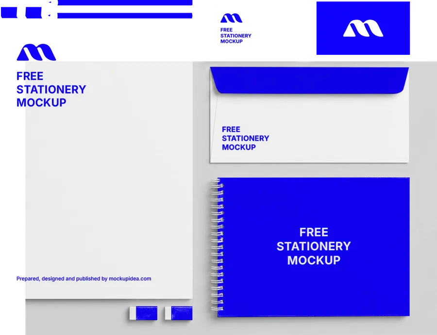 FREE STATIONERY MOCKUP SET — LETTERHEAD SPIRAL NOTEBOOK PENCIL ERASER (PSD) mockup preview 3