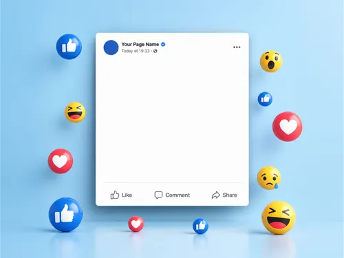 Facebook Post Mockup – Verified Page with Floating 3D Reactions alternate mockup preview