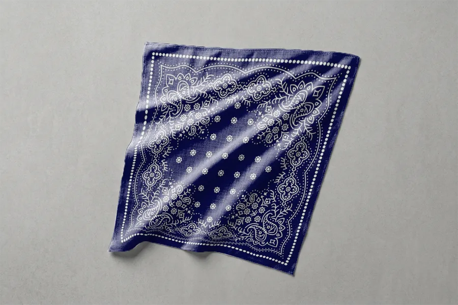 FREE BANDANA MOCKUP FLAT LAY — FABRIC TEXTURE TOP VIEW (PSD) mockup preview 3
