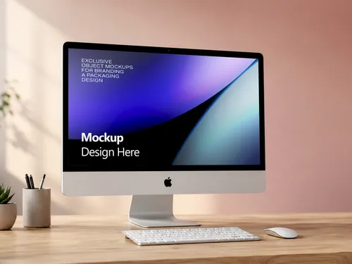 Imac 27-Inch Mockup – Cozy Desk Setup Screen View (PSD) mockup preview