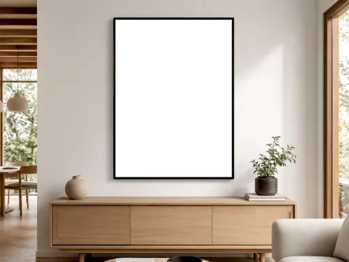 Framed Wall Art Poster Mockup – Modern Living Room Interior alternate mockup preview