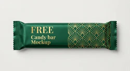 Free Candy Bar Wrapper Mockup — Dark Green Gold Foil (PSD) mockup preview